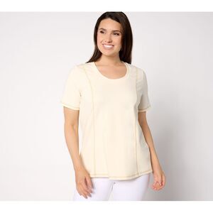Sport Savvy Women's Top Sz M Contrast-Stitch Short-Sleeve Scoopneck White